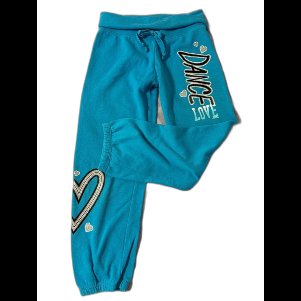Vintage Justice Turquoise Y2K Fold-Over Graphic Sweatpants Size 14/16